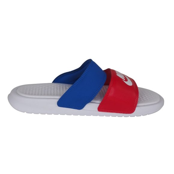 Nike Womens Benassi Duo Ultra Leather Slides Sandals Red/Blue/White Size 8 New - Picture 4 of 10